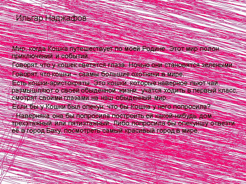 Ильгар Наджафов      Мир, когда Кошка путешествует по моей Родине.